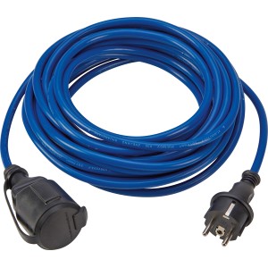 Blaues Verlängerungskabel, 10 m, IP44, für den Außenbereich.