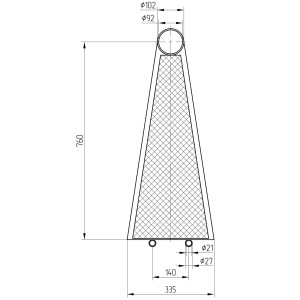 Technische Zeichnung einer Treba Arizona Außenspindeltreppe Stufe mit Streckgitter, Maße in mm.