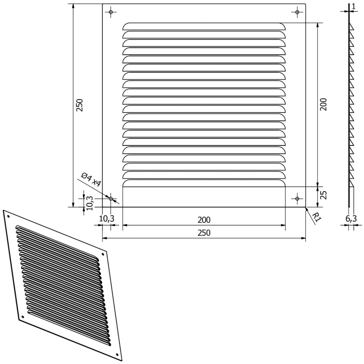 SOTECH Aluminium-Lüftungsgitter 250 x 250 mm Edelstahloptik Aufschraubbar mit Insektenschutz_7