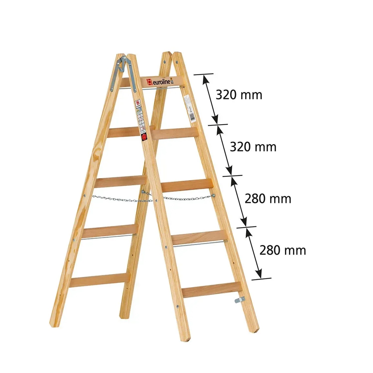 Euroline Holz Sprossenstehleiter Nr. 12506 mit Eimerhaken 2x5 Sprossen