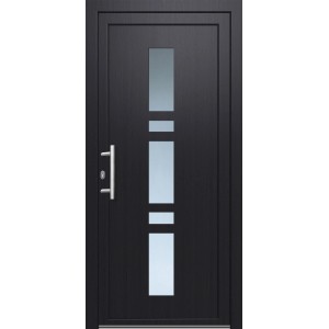 Anthrazitfarbene Kunststoff-Haustür mit Glaseinsatz, 110x210 cm, Anschlag links.