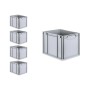 PROREGAL Spar Set: 5 graue Euroboxen mit Deckel und Schnappverschlüssen, 32x30x40 cm.