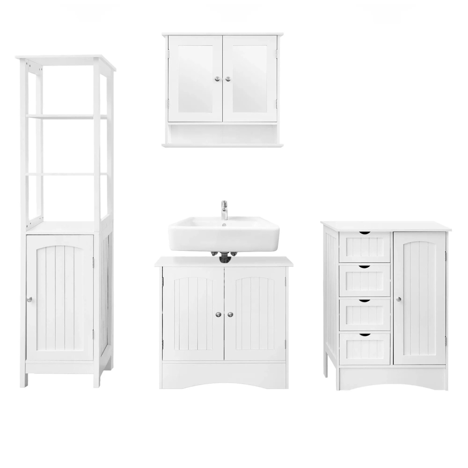ML-Design Badmöbel-Set 4-teilig Badezimmerschrank Komplettset Weiß aus MDF