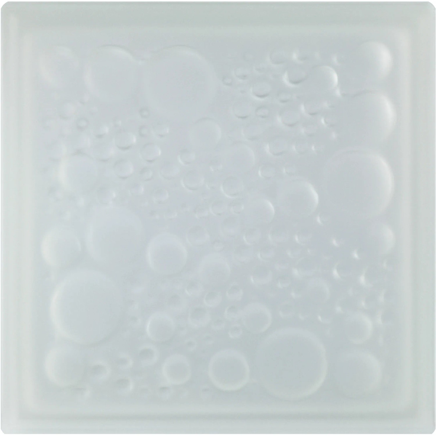 Weißer Glasstein Savona, 19x19x5 cm, 2-seitig satiniert mit Wassertropfen-Optik.