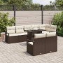 Braunes 9-teiliges vidaXL Garten-Sofa-Set aus Rattan mit Tisch und cremefarbenen Polstern.