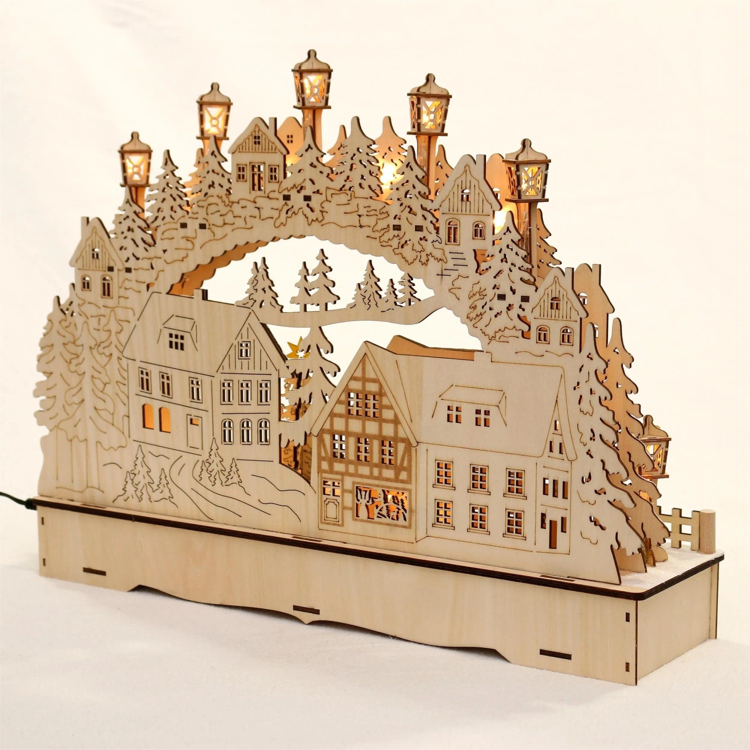 Dekohelden24 LED Holz Schwibbogen mit Bewegtem Weihnachtsbaum Inklusive Netzteil und Batteriebetrieb Möglich mit Schneekinder L/B/H 45 x 12 x 35 cm_3