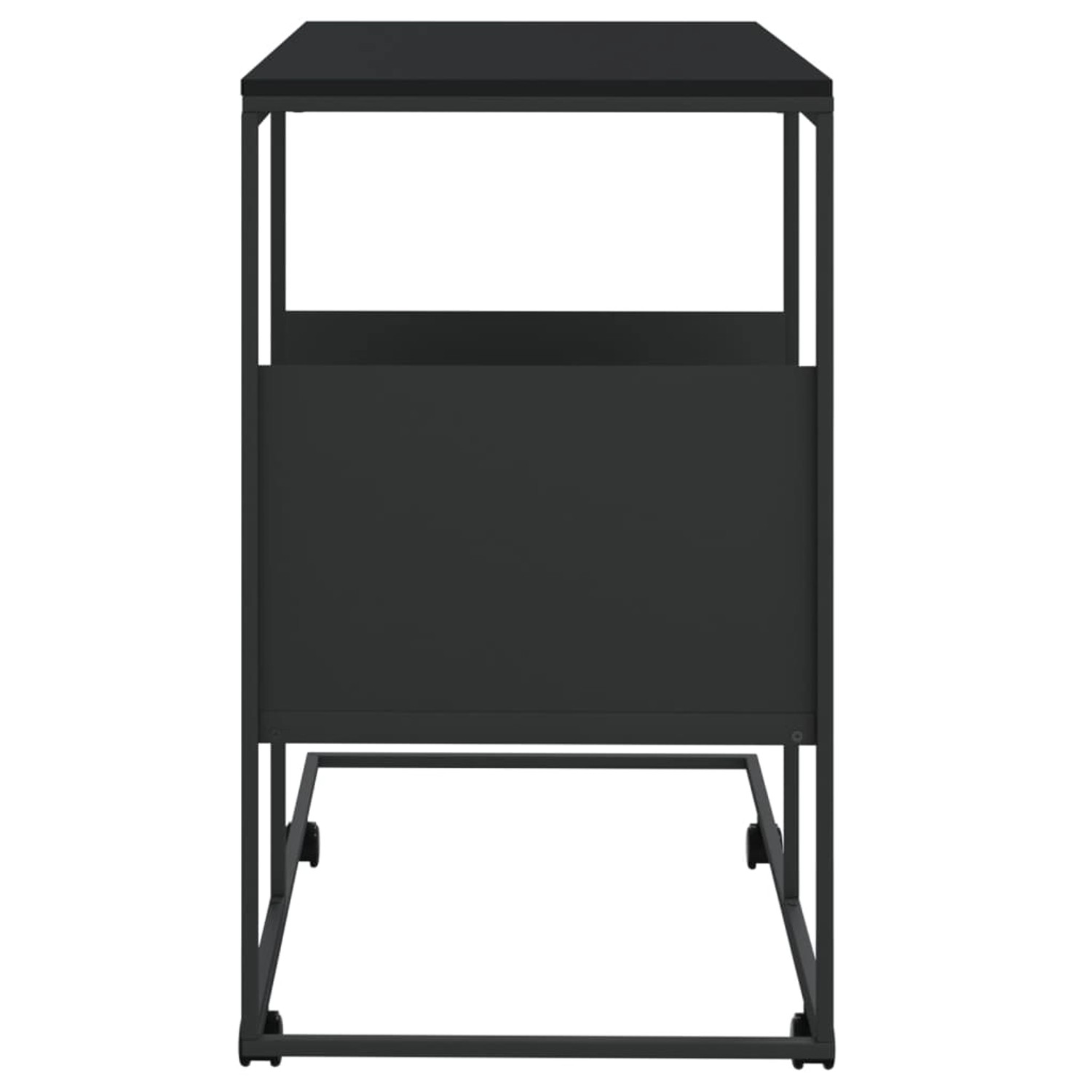 Schwarzer vidaXL Beistelltisch mit Rollen, 55x36x63,5 cm, aus Holzwerkstoff und Eisen.