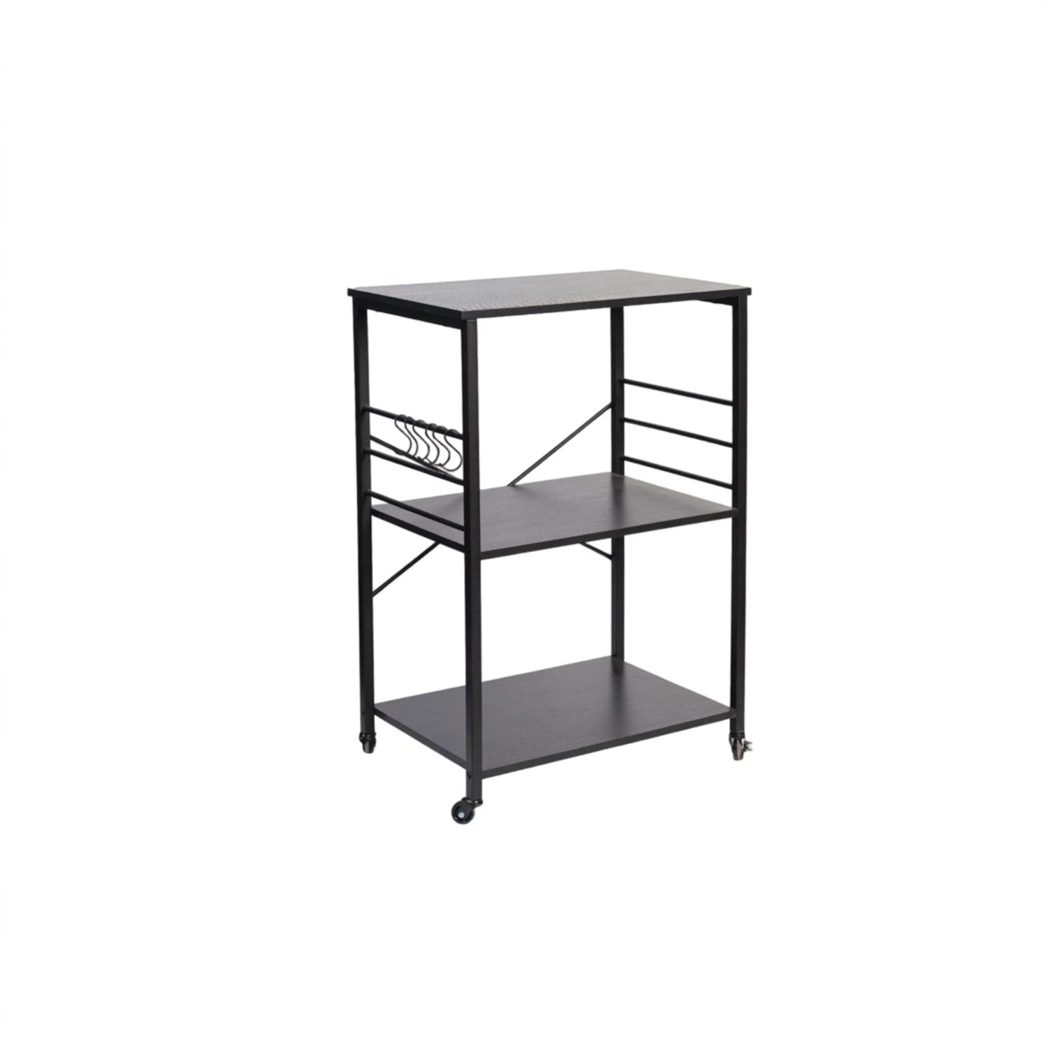 Relaxdays Küchenrollwagen MDF Stahl Schwarz mit Rollen 3 Ebenen 89 cm x 60 cm x 40 cm