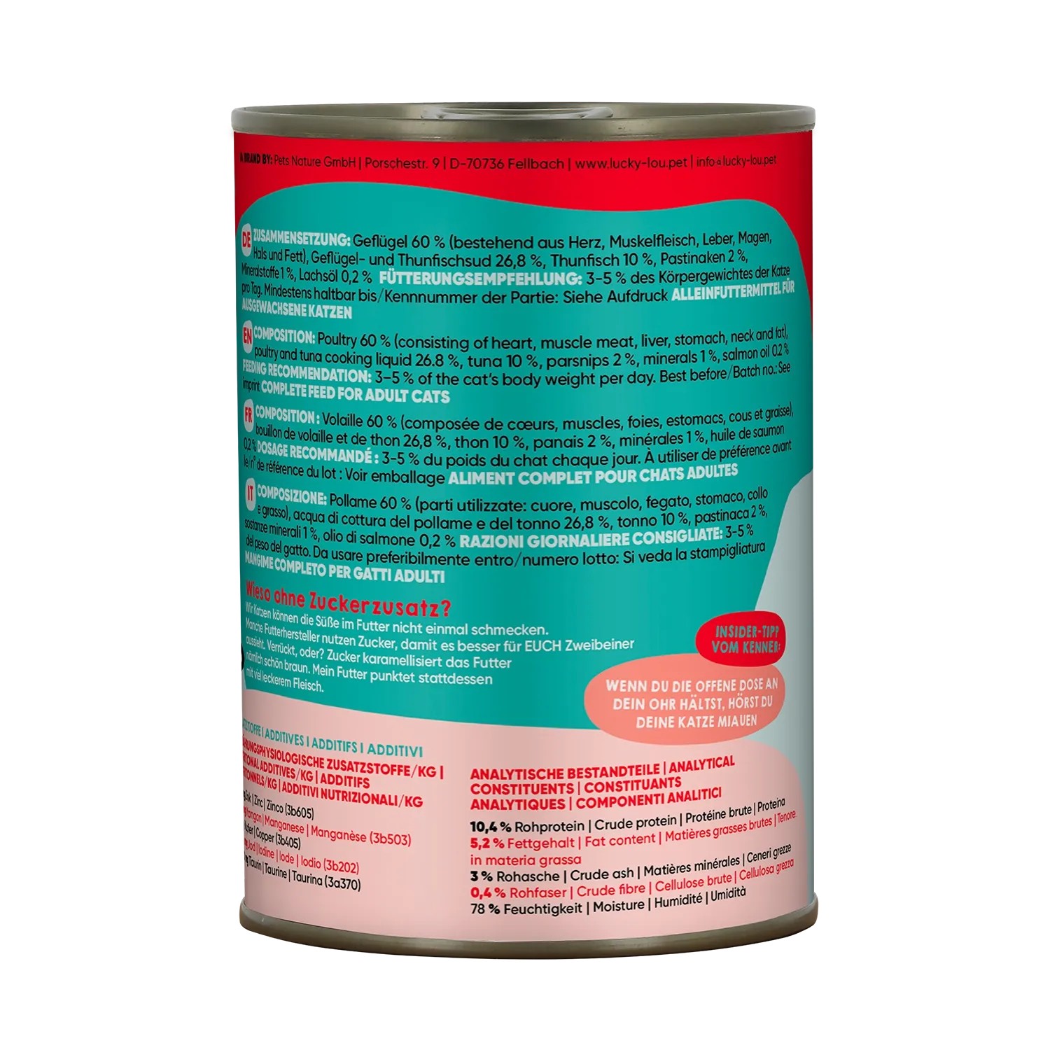 Lucky Lou Katzen-Nassfutter Adult Geflügel & Thunfisch, Dose