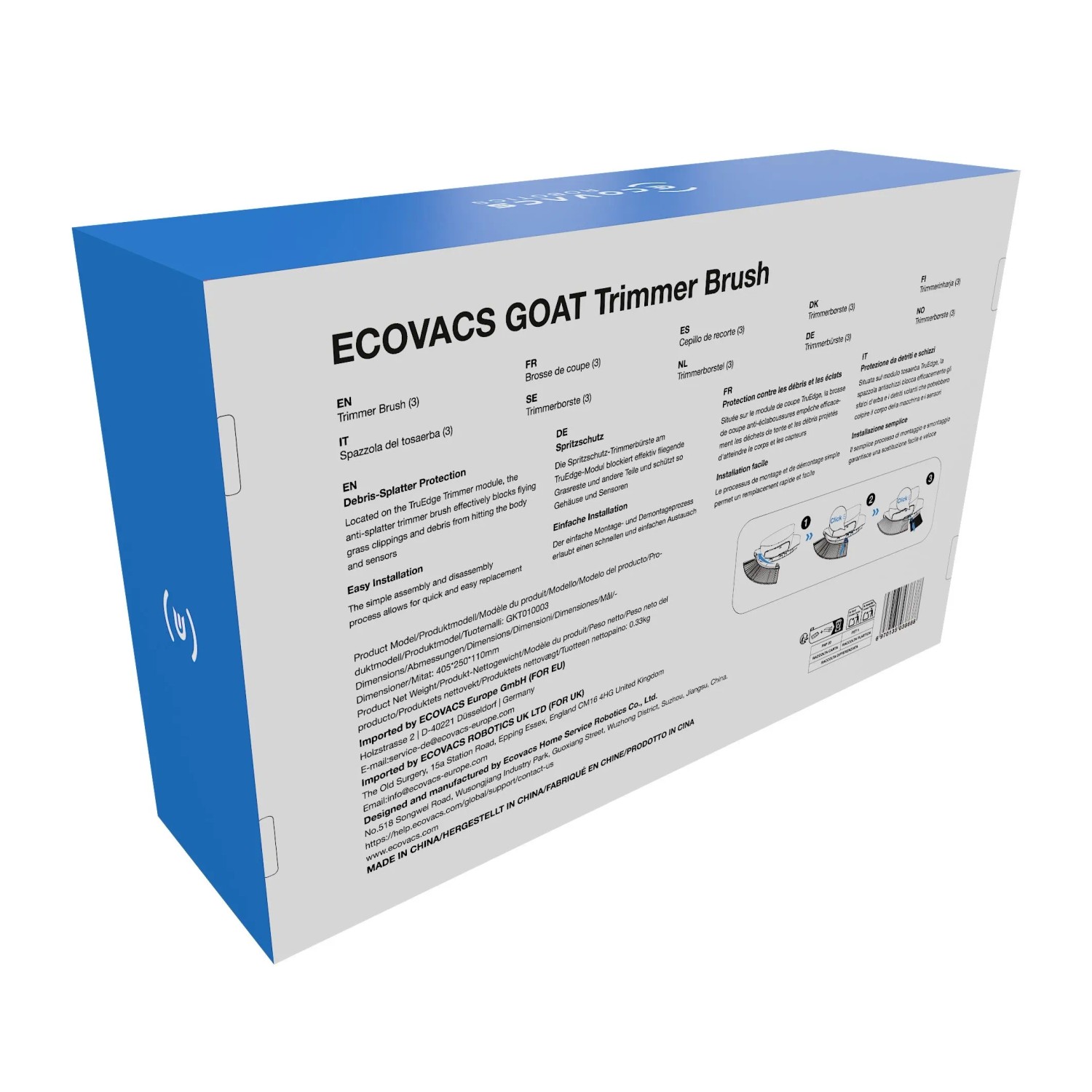 Ecovacs Trimmerbürsten-Set für Goat Rasenmäher, Originalzubehör im blauen Karton.