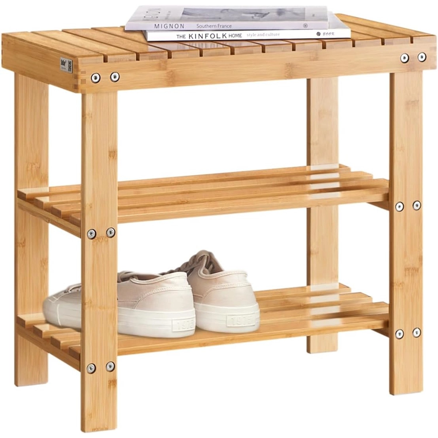 SoBuy Schuhregal Schuhbank Sitzbank Bambus Natur 50cm FSR02-K-N