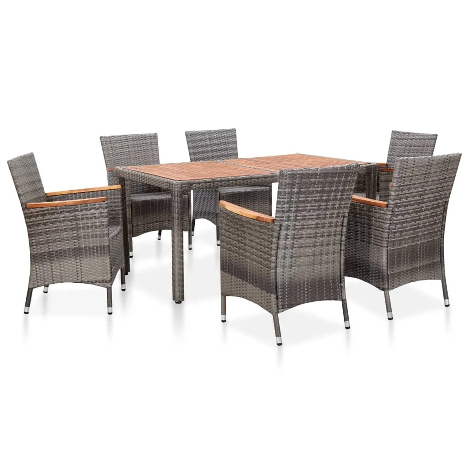 vidaXL 7-tlg Garten-Essgruppe mit Auflagen Poly Rattan Grey