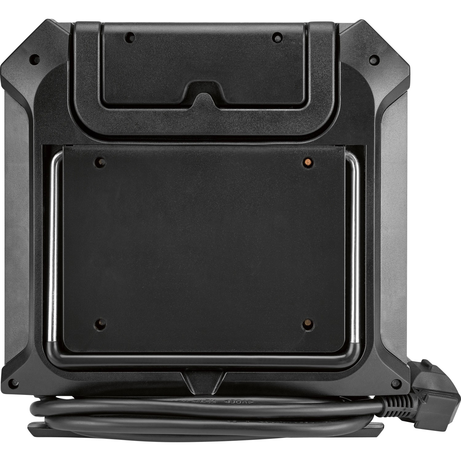 Schwarze Kabeltrommel mit USB, Leuchte und 1,4 m Kabel für den Innenbereich.