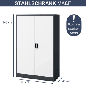 DELUKE Aktenschrank KADO, abschließbarer Büroschrank mit Flügeltüren, 140x90x40 cm, anthrazit-weiß.