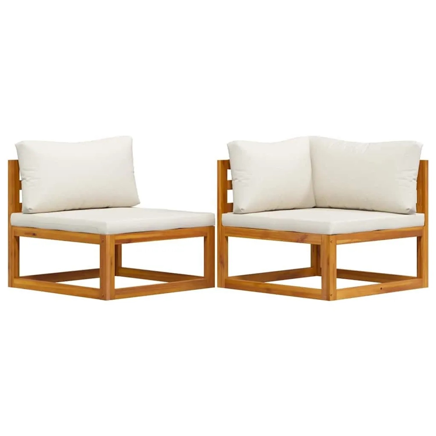 vidaXL 2 Tlg Sofa-Set mit Cremeweißen Kissen Akazie Massivholz 311857