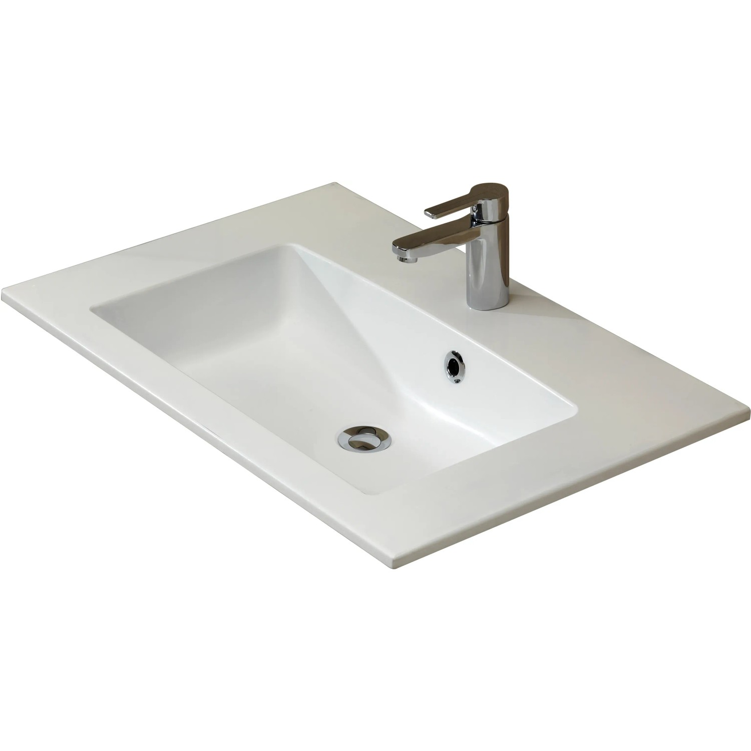 Detailaufnahme des weißen Mineralmarmor-Waschbeckens aus dem Pelipal Badmöbel-Set Trentino.