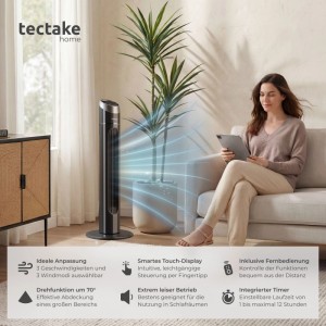 Tectake Turmventilator  Oszillierend 3 Modi und 3 Geschwindigkeitsstufen  31 x 31 x 90 cm Anthrazit
