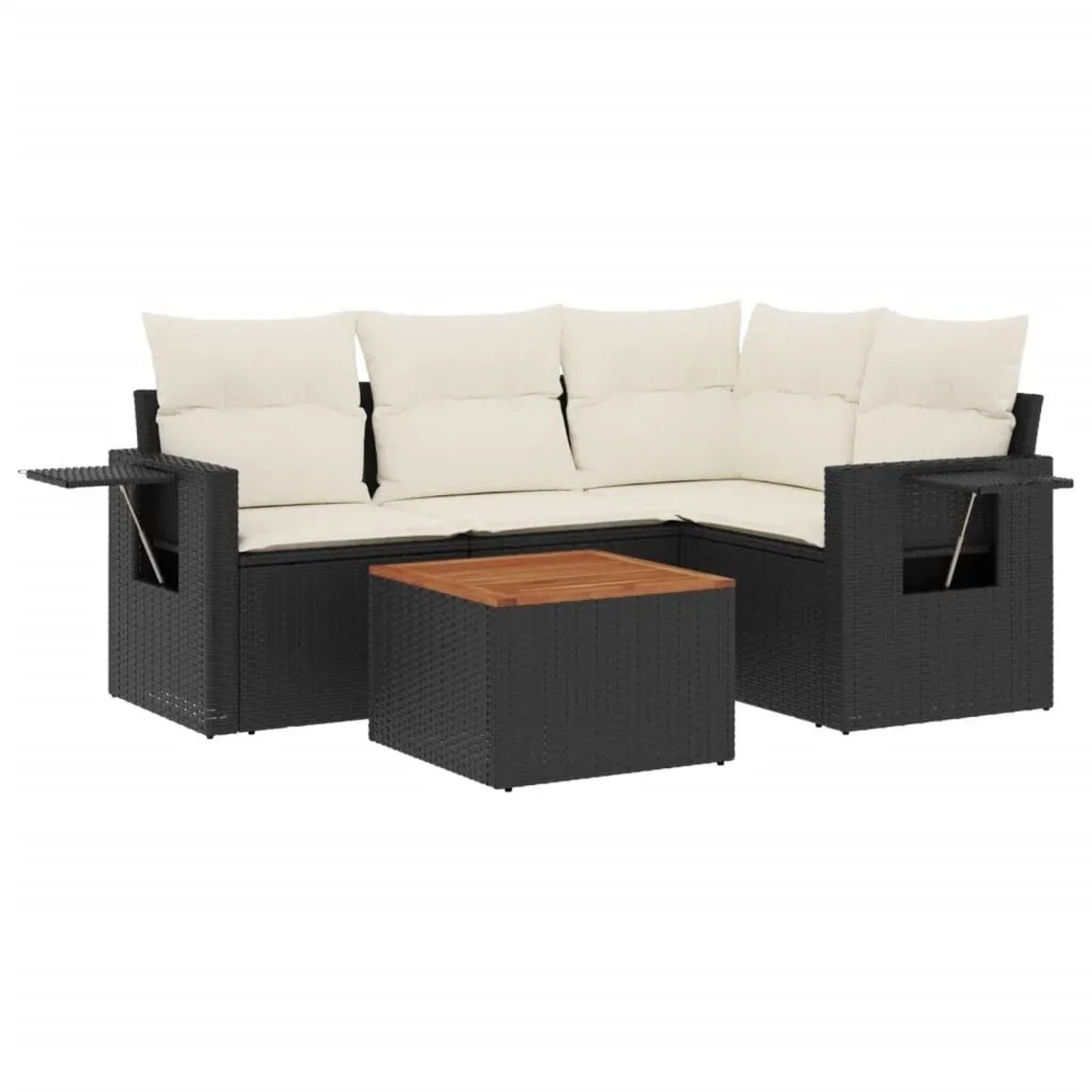 vidaXL 5-Tlg Garten-Sofagarnitur mit Kissen Schwarz Poly Rattan 3224544