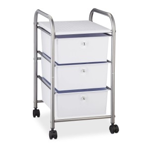 Relaxdays Badrollwagen Kunststoff Eisen Silber mit 3 Schubladen 60 cm x 33 cm x 39 cm 3,1 kg