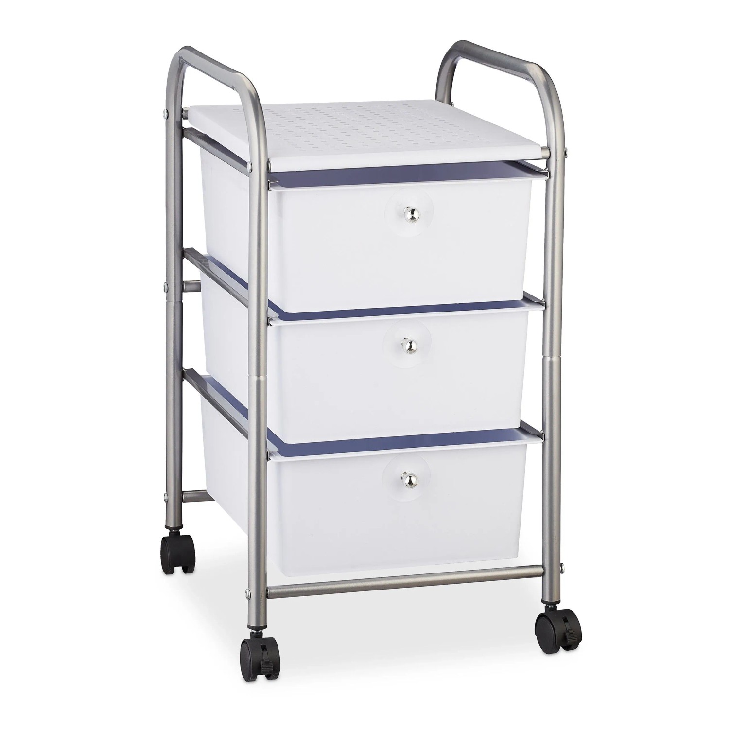 Relaxdays Badrollwagen Kunststoff Eisen Silber mit 3 Schubladen 60 cm x 33 cm x 39 cm 3,1 kg