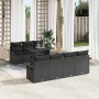 Schwarzes 8-teiliges vidaXL Garten-Sofa-Set aus Poly Rattan mit Tisch und Kissen.