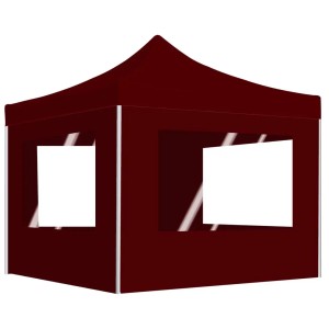 Faltbares, weinrotes Partyzelt 3x3m mit Wänden und Fenstern.