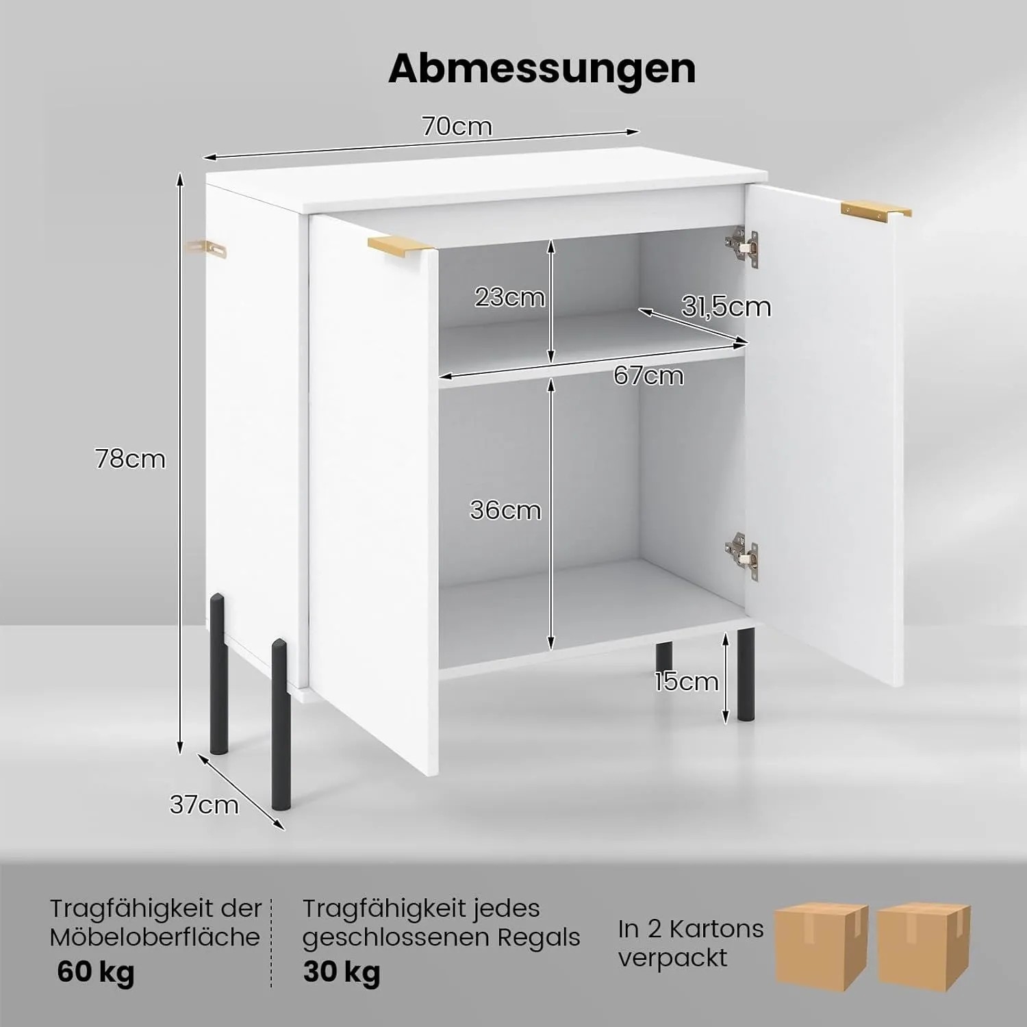 Costway Sideboard Holz 2 Türen 70 x 37 x 78 cm Weiß_3