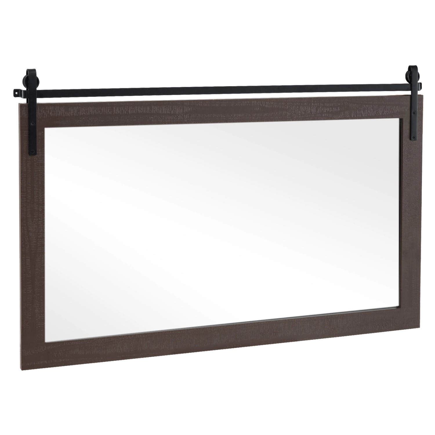 Costway Rechteckiger Spiegel mit Holzrahmen 100 x 66 cm Dunkelbraun