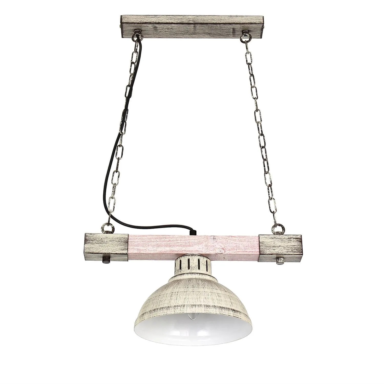 Licht-Erlebnisse Hängeleuchte Shabby Weiß 21 cm Breit E27 Metall Holz Rustikal