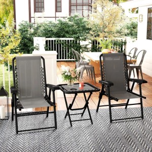 3-teiliges Bistro Set Furnicato, dunkelgrau, mit Klapptisch und Stühlen für Balkon oder Terrasse.