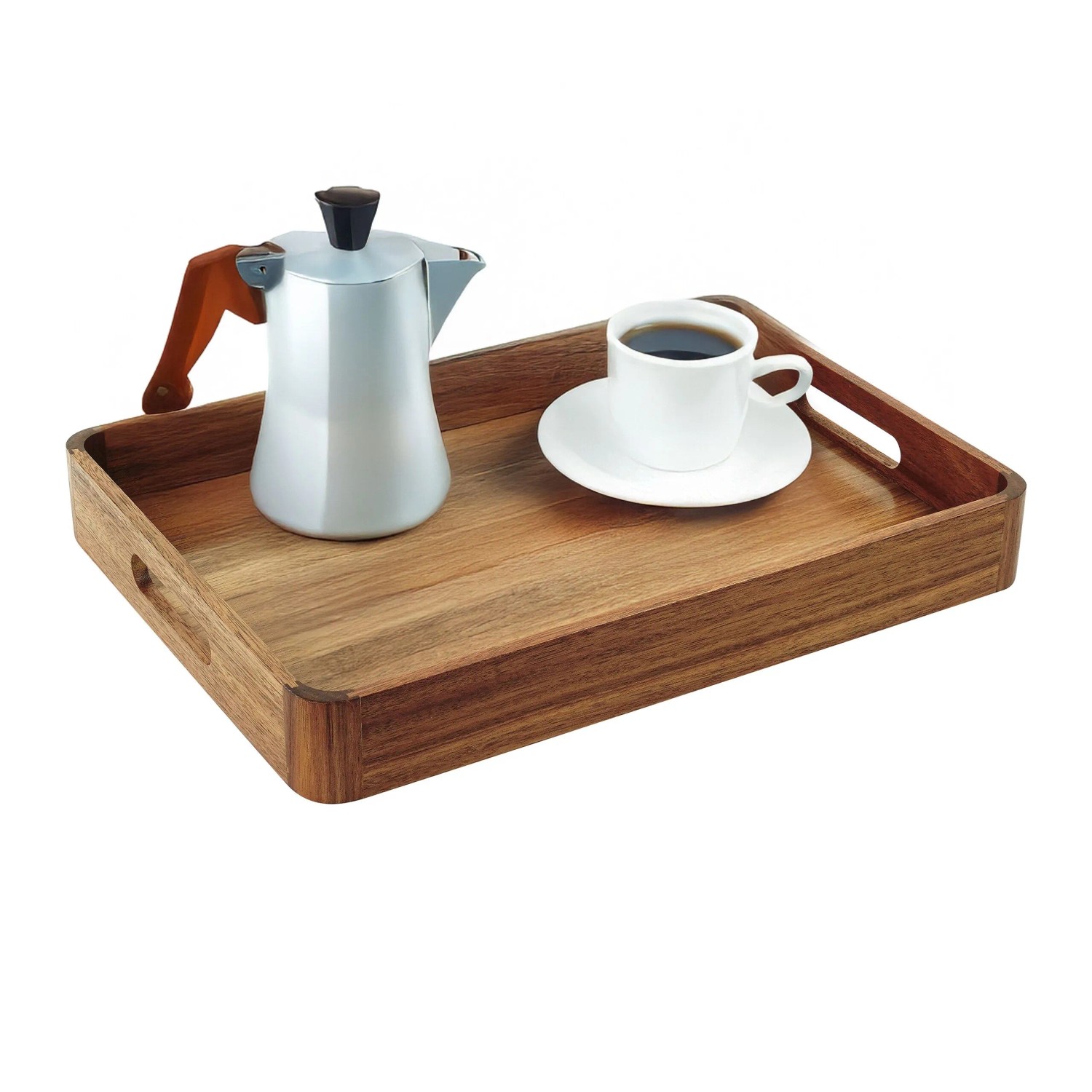 Relaxdays Serviertablett Akazienholz MDF Natur Mit Griffen 38,5 cm x 28,5 cm x 5 cm 0,6 kg