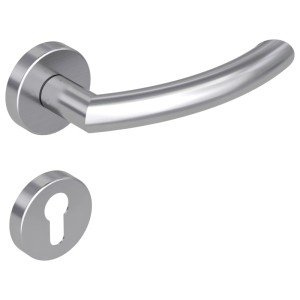 Novadoors Türgriffgarnitur NOVA AMICO 340 aus mattem Edelstahl mit geschwungenem Drücker und PZ-Rosette.