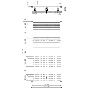 Technische Zeichnung: Schulte Handtuch-Wärmekörper, 600 W, Alpinweiß, mit Maßangaben.