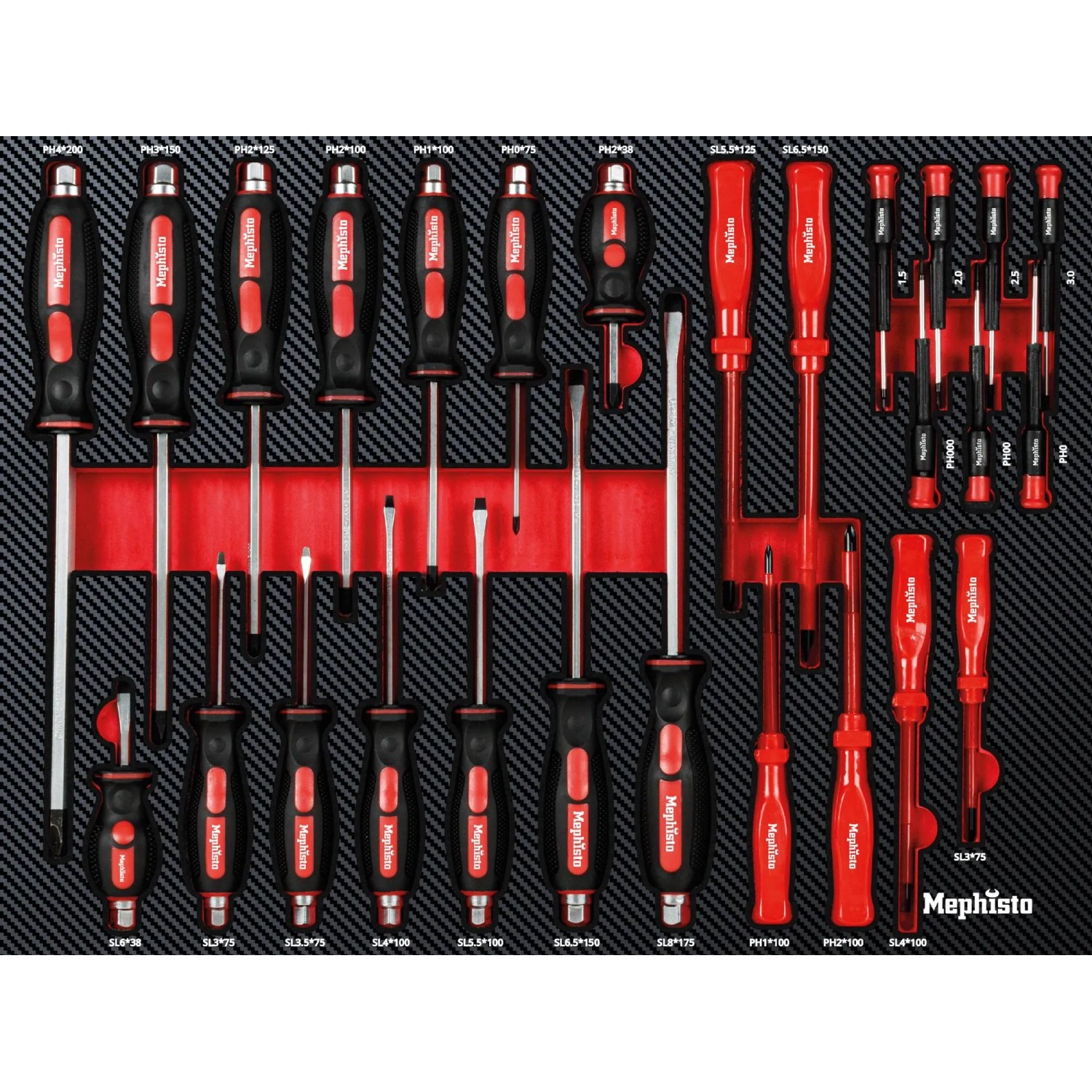 Mephisto Werkzeugwagen: Schublade mit Schraubendreher-Set, rot/schwarz.