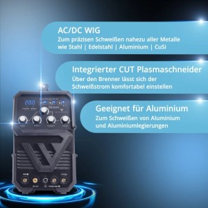 STAHLWERK Schweißgerät AC DC WIG 200 CUT mit MMA Integrierter Plasmaschneider