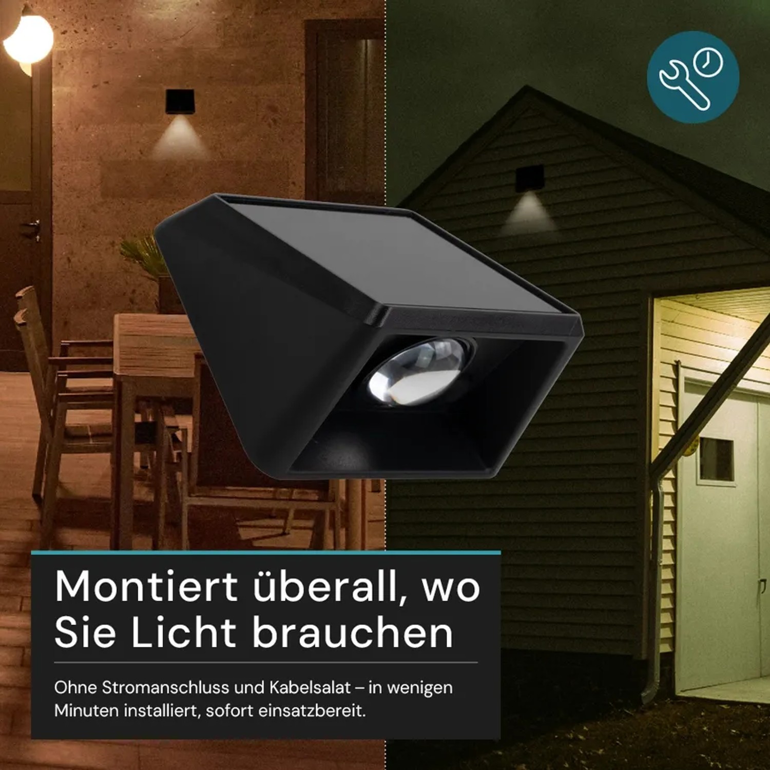 LUXULA Solar Wandleuchte 1-flammig CCT Warm- Kaltweiß 3000-6500K Akku LED Außenleuchte Gartenbeleuchtung IP54 Wetterfest Schwarz_6