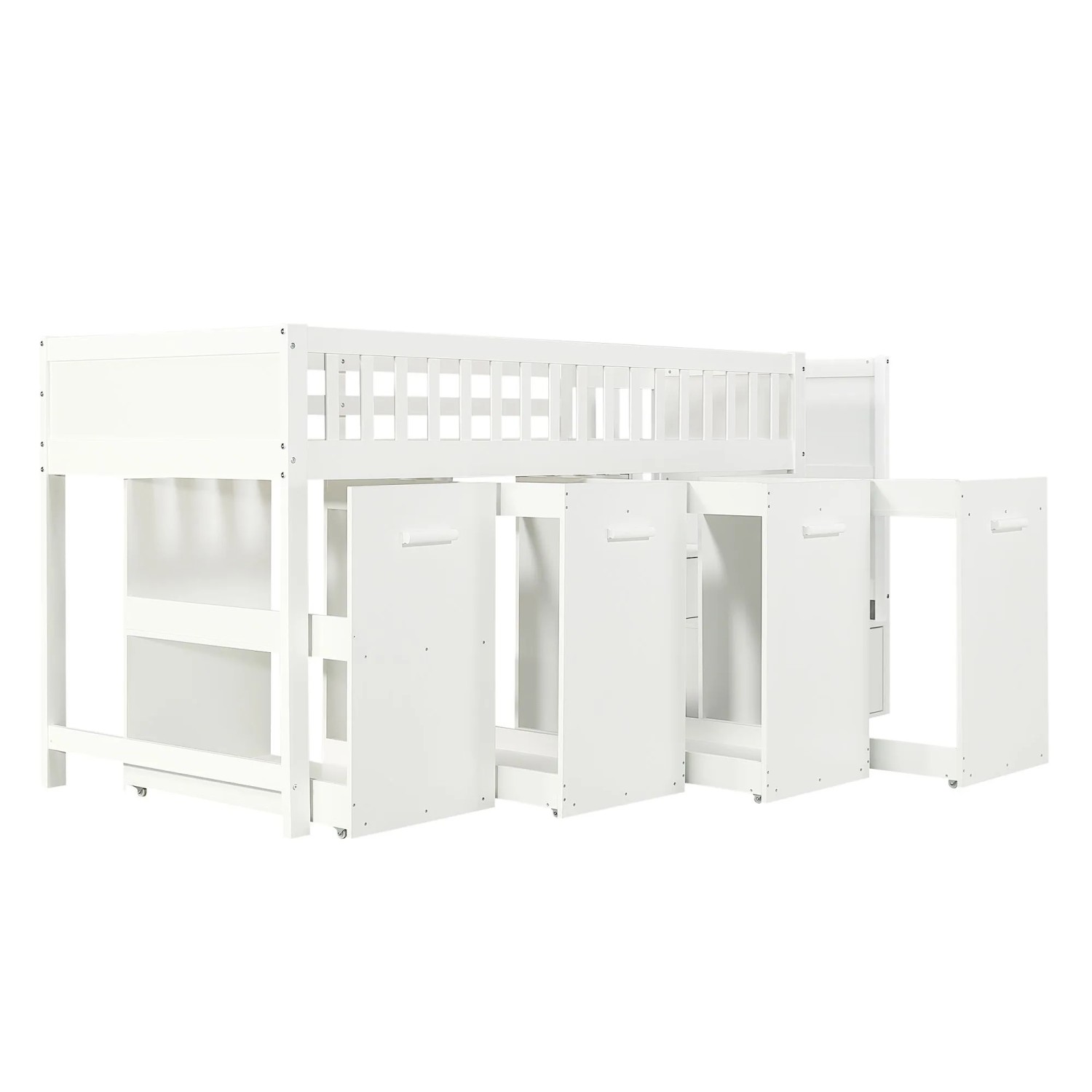okwish Etagenbett 90x200cm mit Schreibtisch Kleiderschrank und Treppe Weiß ohne Matratze