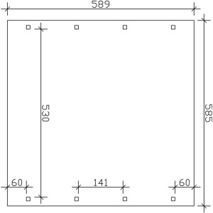 Skan Holz Carport Spreewald: Technische Zeichnung mit Maßen (585x589cm) und Pfostenpositionen.
