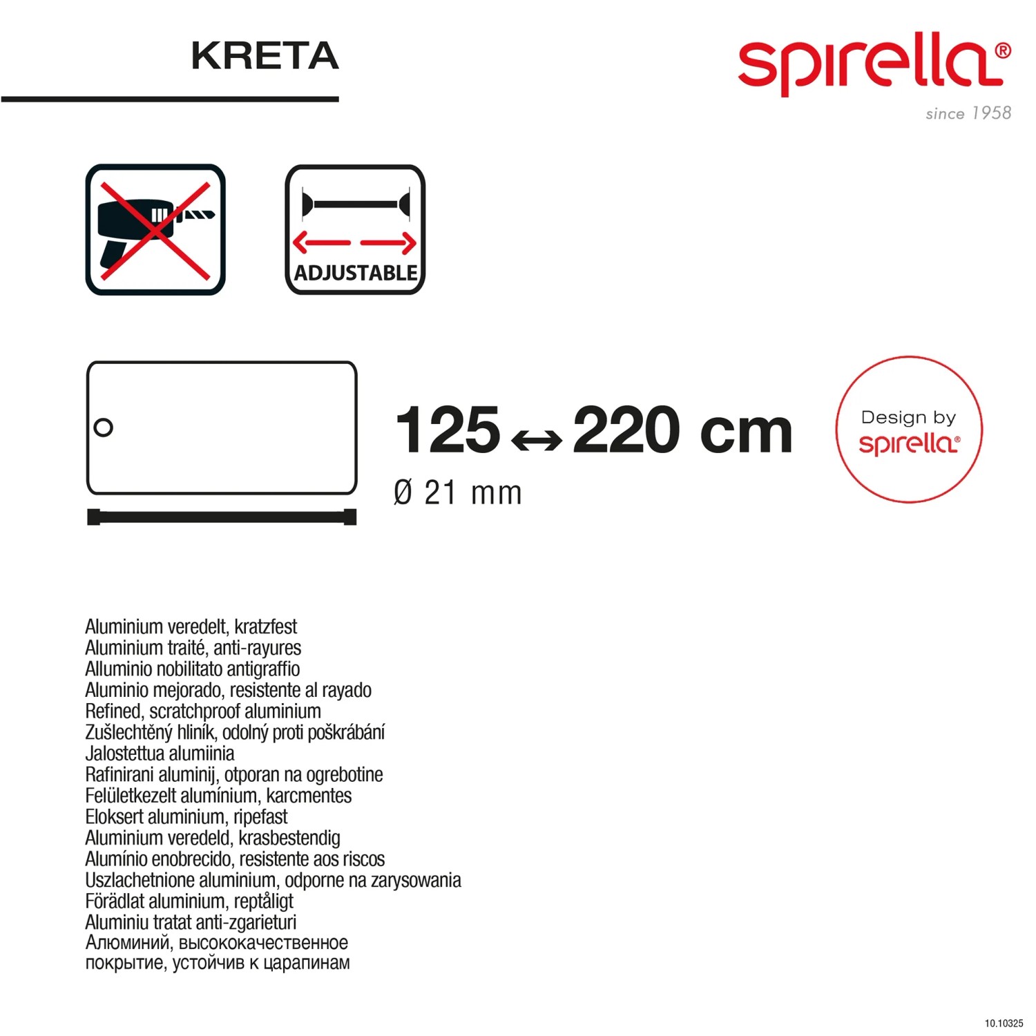 Spirella Duschstange Kreta, verstellbar von 125-220 cm, aus Aluminium, weiß.