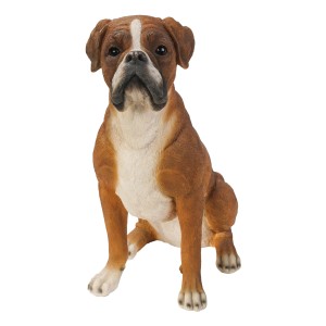Detailreiche Deko-Figur: Sitzender Boxer Hund, 47 cm, für Garten & Haus.