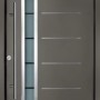 Moderne anthrazitfarbene Splendoor Haustür Berlin Prime mit Edelstahlgriff und Glaseinsatz.
