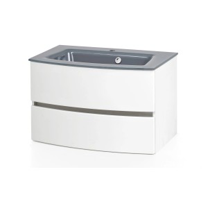 Held Möbel Einzelwaschtisch Salerno, 80 cm, Weiß Matt mit Softclose. Waschbeckenunterschrank mit zwei Schubladen.