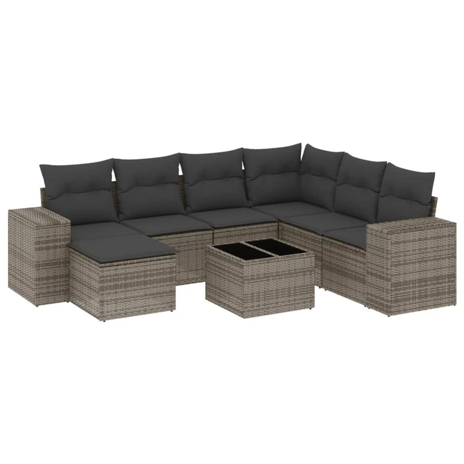 vidaXL 8-Tlg Garten-Sofagarnitur mit Kissen Grau Poly Rattan 3222909