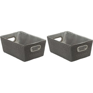 Wenko Chromo Aufbewahrungskörbe, 2er Set, grau, mit Chromgriffen und Baumwollfutter.