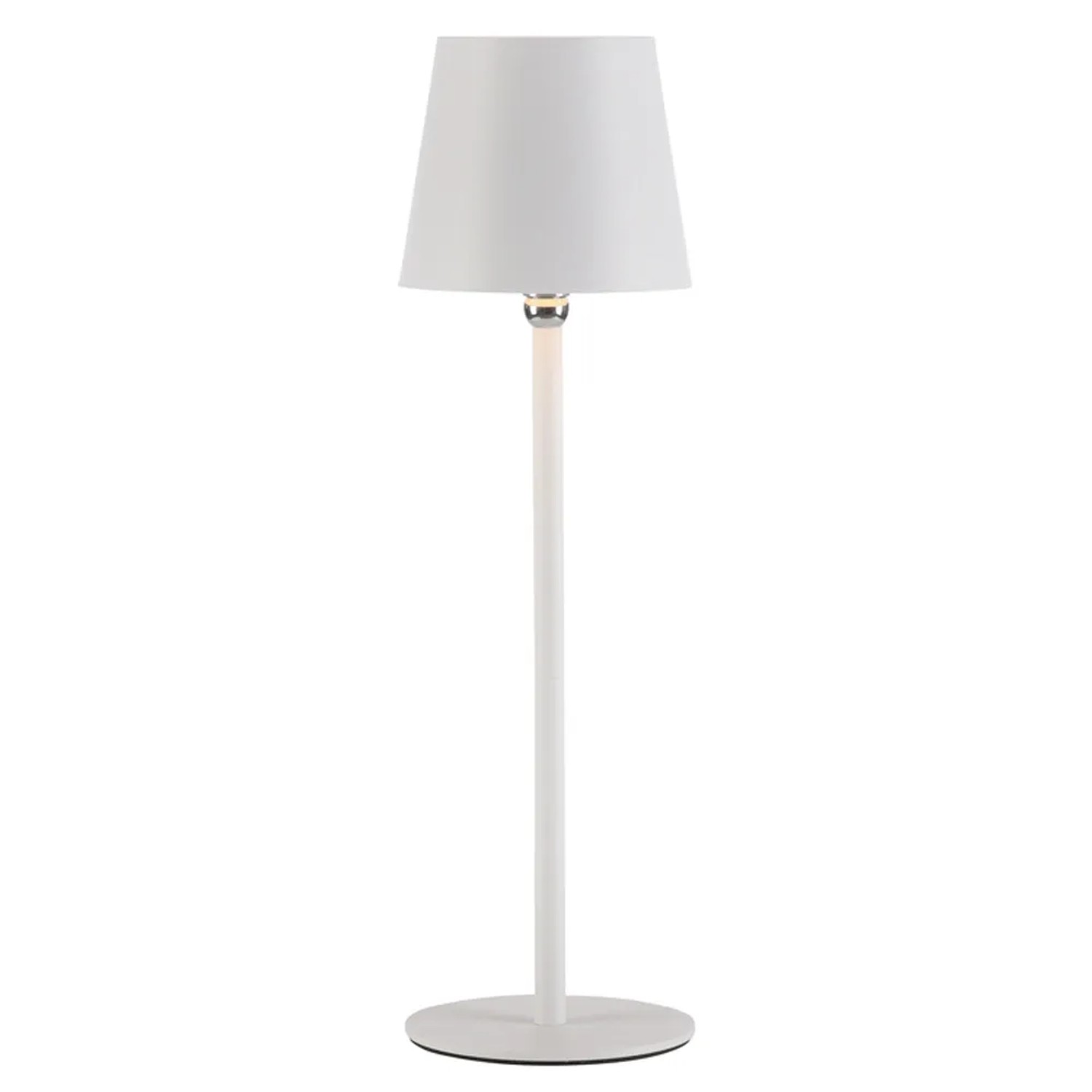 Weiße Just Light Akku-LED-Tischleuchte Boteria, Ø 11 cm, 37 cm hoch. Dekoleuchte für den Außenbereich.