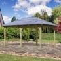 Kesseldruckimprägnierter Karibu Pavillon Bever 4 mit Walmdach im Garten.