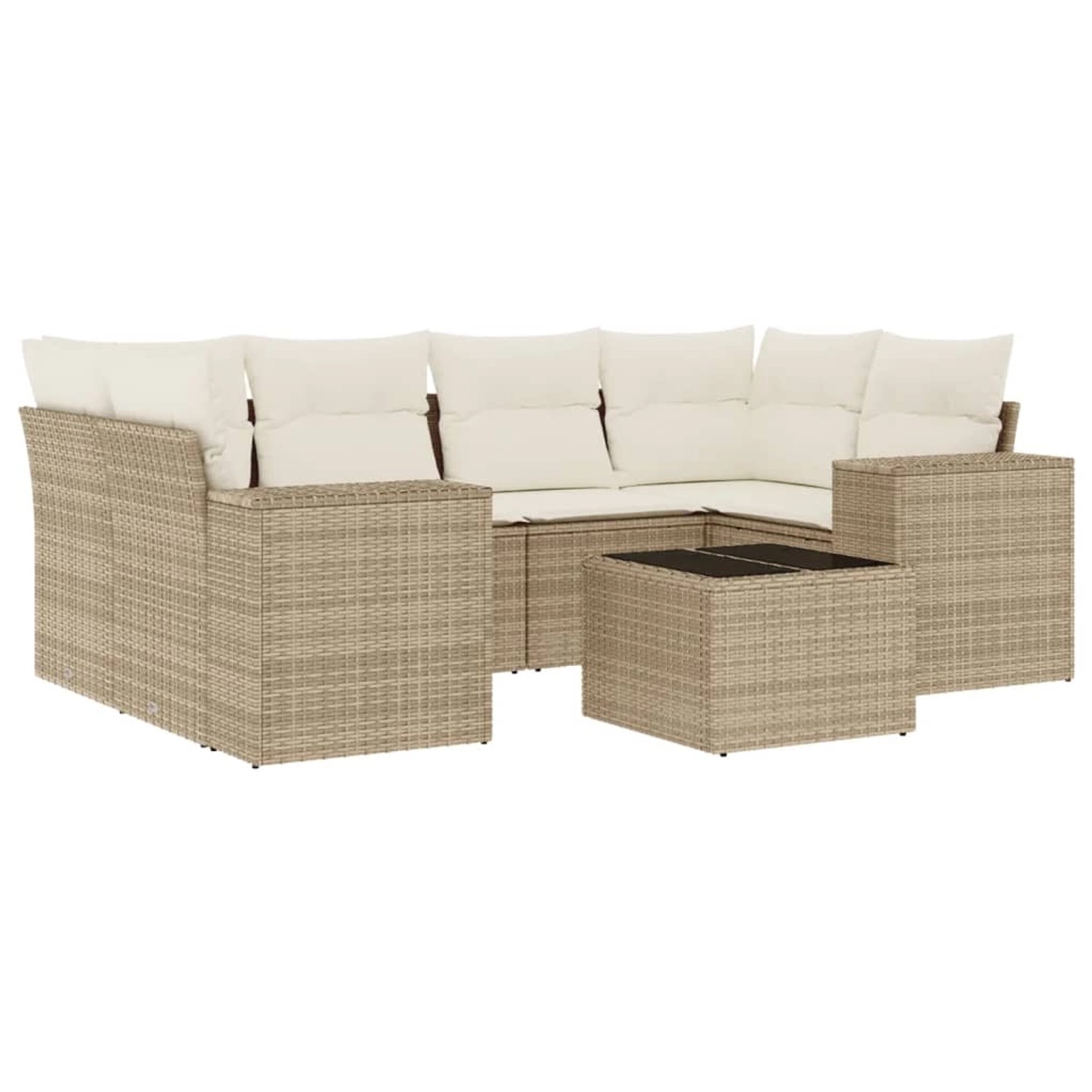 vidaXL 7-Tlg Garten-Sofagarnitur mit Kissen Beige Poly Rattan 3254655 günstig online kaufen