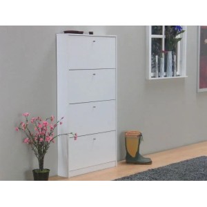 Weißer ebuy24 Escape Schuhschrank mit 4 Klappen für Flur oder Hauswirtschaftsraum.