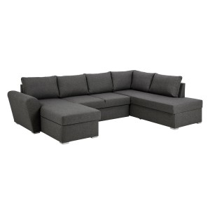 Graues ebuy24 Stefan Schlafsofa mit Chaiselongue links, U-Form, Stoffbezug.