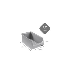 Graue PROREGAL Sichtlagerbox, 7,2 Liter, 15x20x35 cm, für Aufbewahrungssysteme.